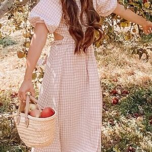 Nasty Gal Pink & White Gingham Midi Dress